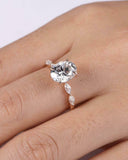 2ct Oval Cut Diamond Solitaire Ring 14k Rose Gold Finish with Marquise Accents