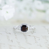 0.75ct Cushion Cut Black Diamond Solitaire Engagement Ring 14k White Gold Finish