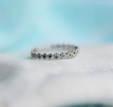 1ct Wedding Band Round Cut London Blue Topaz Floral Eternity 14k White Gold Over