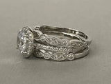 Vintage Bridal Set Engagement Ring 1.6ct Oval Cut Diamond 14k White Gold Finish