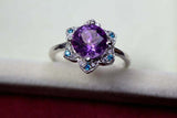 2.25ct Engagement Ring Round Cut Purple Amethyst Flower 14k White Gold Finish