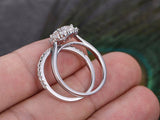2ct Engagement Ring Round Cut Diamond Bridal Set Halo Design 14k White Gold Over