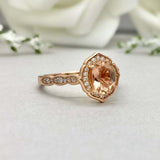1.5ct Engagement Ring Oval Cut Peach Morganite Diamond Halo 14k Rose Gold Finish