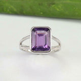 2.2ct Engagement Ring Emerald Cut Purple Amethyst Split Shank 14k WhiteGold Over