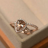 2ct Engagement Ring Pear Cut Peach Morganite Halo Bridal Set 14k RoseGold Finish