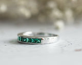 2Ct Princess Cut Green Emerald Channel Set Engagement Ring 14K White Gold Finish