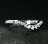 Curved Stackable Wedding Ring Band 0.75ct Round Cut Diamond 14k WhiteGold Finish