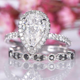 2.5ct Pear Cut Diamond Engagement Ring Halo Bridal Set 14k White Gold Finish
