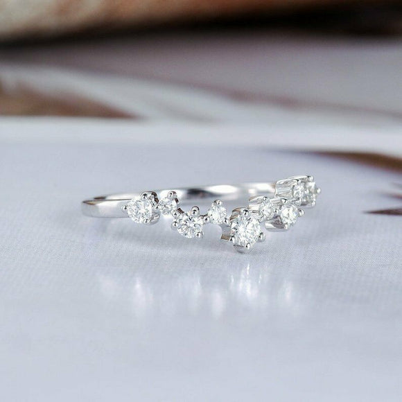 0.8ct Round Cut Diamond Wedding Band Curved Half Eternity 18k White Gold Finish