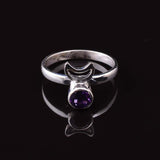 0.25ct Engagement Ring Round Cut Amethyst Crescent Moon 14k White Gold Finish