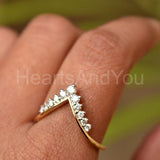 0.3ct Round Cut Moissanite Curved Chevron Crown Ring 14K Yellow Gold Plated