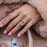 2.3ct Emerald Cut Simulated Morganite Halo Engagement Ring 14k White Gold Plated