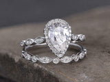 2.3ct Engagement Ring Pear Cut Diamond Bridal Set Halo Band 14k WhiteGold Finish