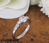 Accents Solitaire Engagement Ring 1.6ct Round Cut Diamond 14k White Gold Finish