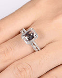 2.5ct Emerald Cut Morganite Engagement Ring Halo Bridal Set 14k White Gold Over