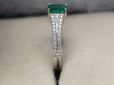 2ct Green Emerald Cut Split Shank Solitaire with Accent Ring 14k White Gold Over