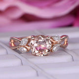 1.6ct Round Morganite Engagement Ring Floral Leaf Solitaire 14k Rose Gold Finish