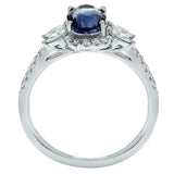 2.3ct Engagement Ring Oval Cut Blue Sapphire Halo 14k White Gold Finish