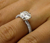 3.8ct Round Cut Diamond Accent Solitaire Engagement Ring 14K White Gold Finish