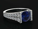 5ct Round Blue Sapphire Engagement Ring Dual Row Bridal Set 14k White Gold Over