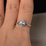 1ct Oval Blue Aquamarine Promise Solitaire Engagement Ring 14k White Gold Finish