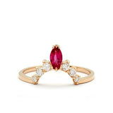 0.4ct Marquise Cut Pink Ruby Wedding Band 14k Yellow Gold Finish Crown Tiara