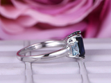 2ct Emerald Blue Sapphire Engagement Ring Trilogy Solitaire 14k White Gold Over