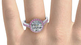 1.3ct Round Cut Pink Sapphire Accents Halo Engagement Ring 14k White Gold Finish