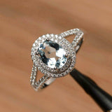 2.4ct Oval Cut Blue Aquamarine Double Halo Engagement Ring 14k White Gold Finish