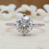 1.7ct Round Cut Diamond Engagement Ring Accents Solitaire 18k White Gold Finish