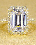 2.4ct Emerald Cut Simulated Diamond Halo Engagement Ring 14k Yellow Gold Plated
