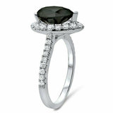 4Ct Pear Cut Black Diamond Halo Engagement Ring 14K White Gold Over Round Accent