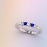2.5ct Round Cut Blue Sapphire Engagement Ring 14k White Gold Finish Five Stone