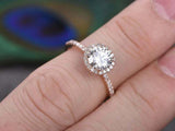 1.7ct Round Cut Diamond Engagement Ring Halo 14k Rose Gold Finish with Accents