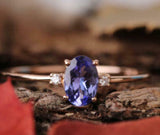 1ct Oval Cut Blue Tanzanite Engagement Ring 4 Prong Solitaire 14k Rose Gold Over
