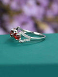 2.2ct Round Cut Red Garnet Engagement Ring 14k White Gold Finish Unique Trilogy