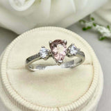 1ct Engagement Ring Pear Cut Peach Morganite Three Stone 14k White Gold Finish