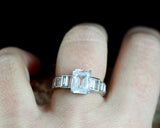 2ct Emerald Cut Diamond Baguette Accent Trend Solitaire Ring 14k White Gold Over