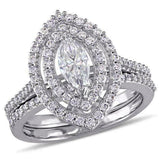 5.5ct Marquise Cut Diamond Bridal Set Dual Halo Ring Band 14K White Gold Finish
