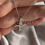 1ct Round Cut Moissanite Jesus Cross Pendant with Chain 14k White Gold Plated