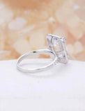 2.1ct Emerald Cut Diamond Halo Solitaire with Accents Ring 14k White Gold Finish