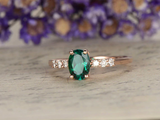 1.2ct Oval Cut Green Emerald Engagement Ring Diamond Accents 14k RoseGold Finish