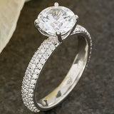 2ct Round Diamond Cluster Accent Solitaire Engagement Ring 14k White Gold Finish