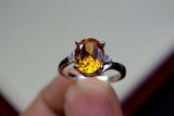 2.2ct Engagement Ring Oval Cut Yellow Citrine Three Stone 14k White Gold Finish