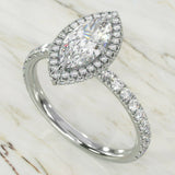 4Ct Marquise Cut Diamond Accent Edge Halo Engagement Ring 14K White Gold Finish
