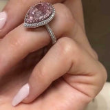 5Ct Pear Cut Peach Morganite Diamond Halo Solitaire Ring 14K White Gold Finish