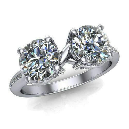 3Ct Round Cut Diamond Two Stone Cocktail Engagement Ring 18K White Gold Finish