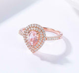 2.55ct Engagement Ring Pear Cut Peach Morganite Dual Halo 14k Rose Gold Finish