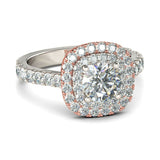 3Ct Round Cut VVS1 Diamond Double Halo Engagement Ring 14K Dual Tone Gold Finish