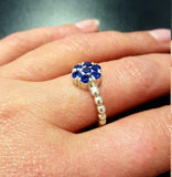 1.6ct Engagement Ring Round Blue Sapphire Cluster Ball Shank 14k White Gold Over